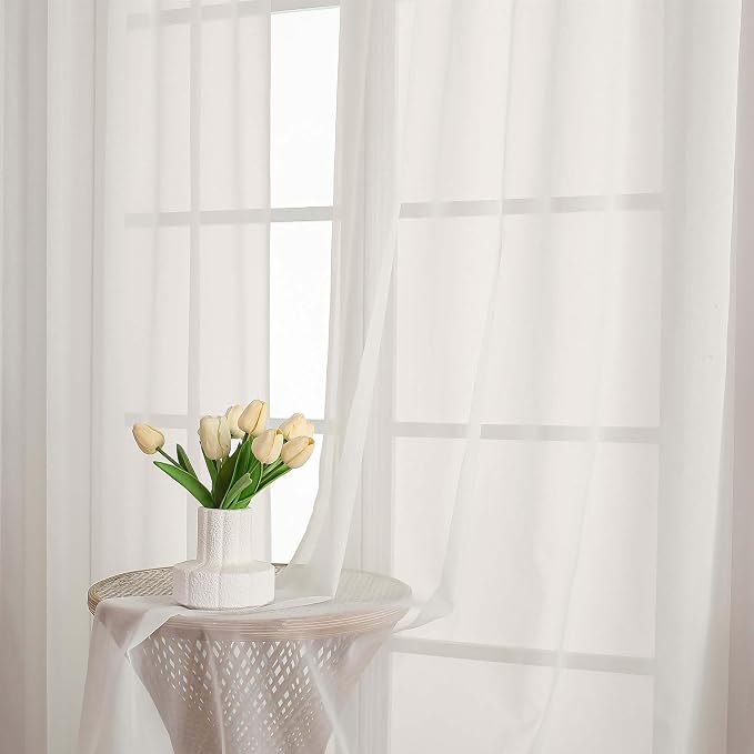 OVZME Ivory Sheer Curtains 63 Inches Long 2 Panels Set, Light Filtering Sheer - Image 6