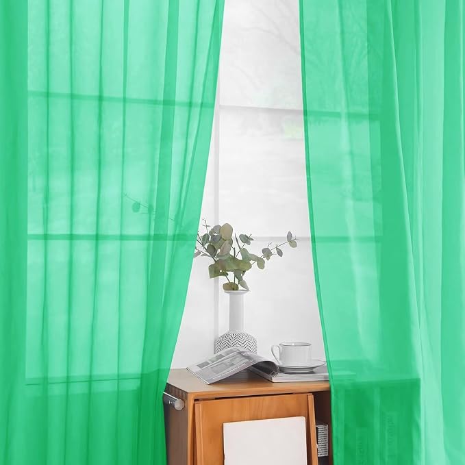 youleyar Solid Sheer Rod Pocket Curtain Voile Draperies 2 Panels White Beige - Image 8