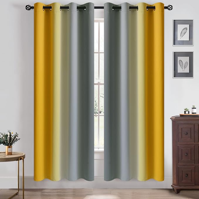 Yakamok Ombre Yellow and Grey Curtains - Image 2