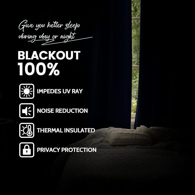Yakamok Navy Blue 100% Blackout Curtains 84 Inches Long Thermal Insulated - Image 2