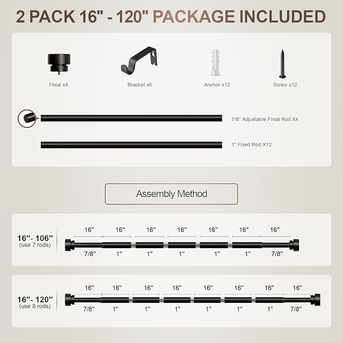 Lootkell 2 Pack Modern Black Curtain Rods Set - Image 9