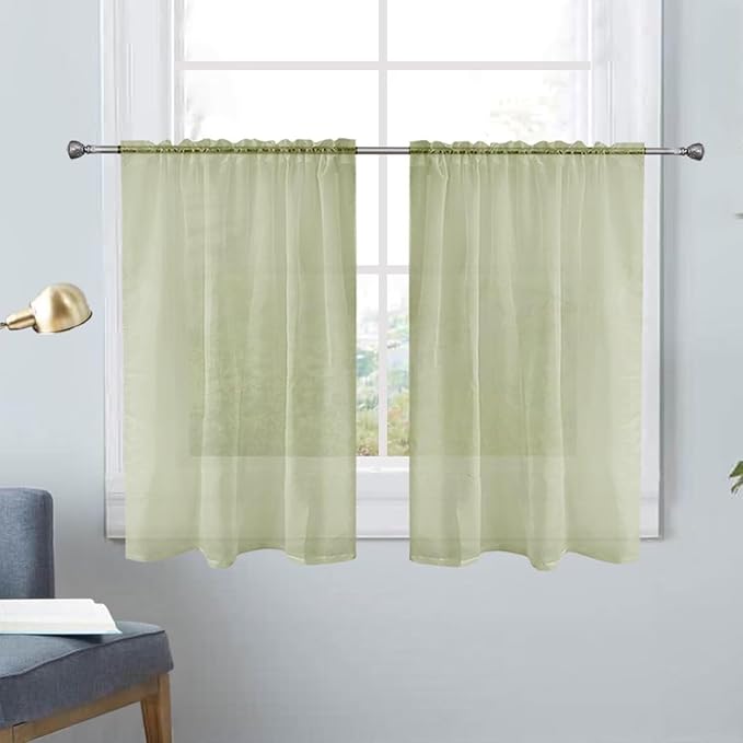 SpaceDresser Basic Rod Pocket Sheer Voile Window Curtain Panels Sage Green 1 by SpaceDresser