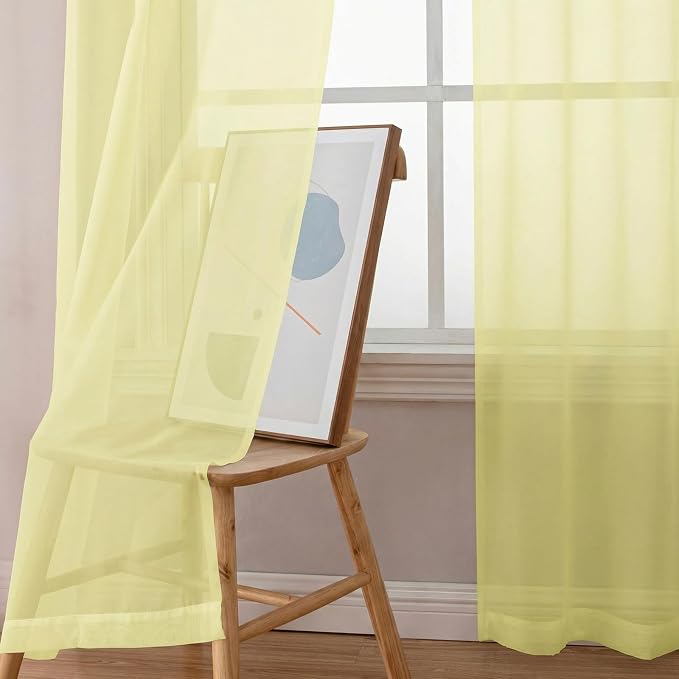 Simplebrand Light Yellow Sheer Curtains 84 Inches Long, Light Filtering Rod - Image 3
