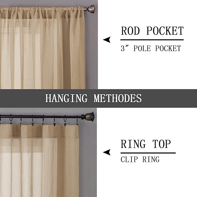 Tollpiz Short Sheer Curtains Living Room Linen Textured Curtain Sheers Light - Image 5
