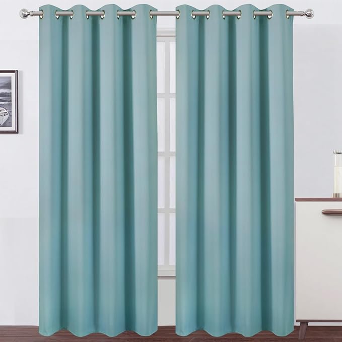 LEMOMO Blackout Curtains 52 x 90 inches Long Stone Blue Curtains Set of 2 by Lemomo