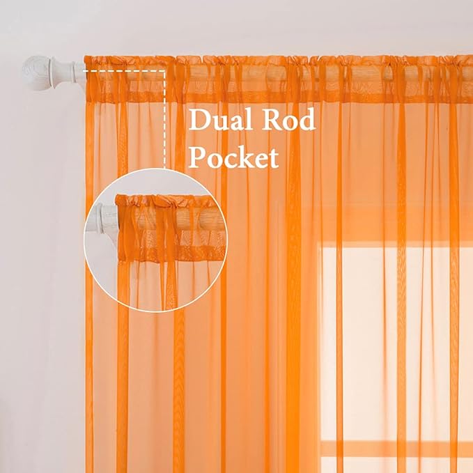 MIULEE 2 Panels Solid Fall Color Sheer Window Curtains Elegant Window Voile - Image 2