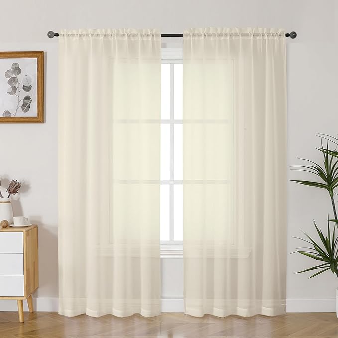 Gwine Cream Sheer Curtains 72 Inches Long 2 Panels Set by Gwine