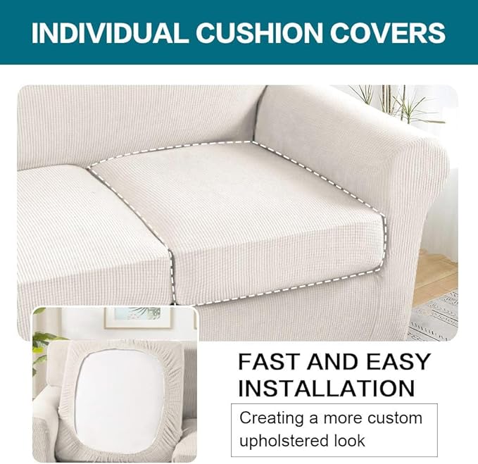 Turquoize 3 Piece Sofa Covers For 2 Cushion Couch Sofa Slipcover Soft Couch - Image 5