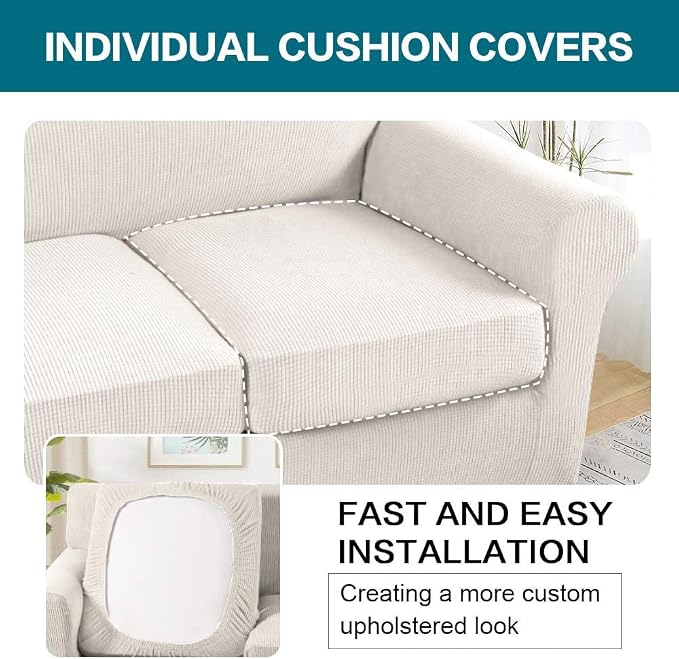 Turquoize 4 Piece Sofa Covers for 3 Cushion Couch Sofa Slipcover Soft Couch - Image 5