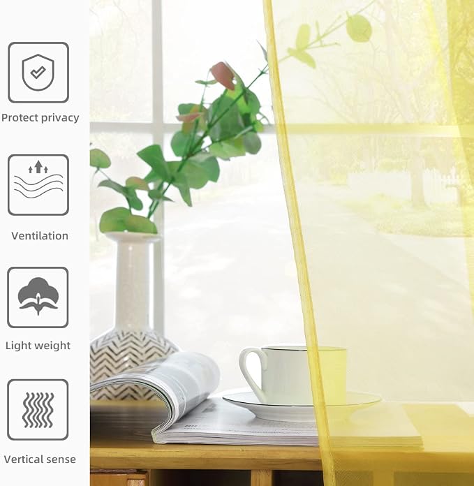 youleyar Solid Sheer Rod Pocket Curtain Voile Draperies 2 Panels White Beige - Image 5