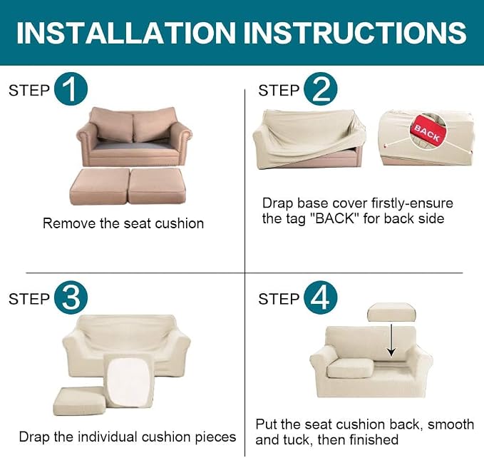 Turquoize 3 Piece Sofa Covers for 2 Cushion Couch Sofa Slipcover Soft Cover for - Image 7