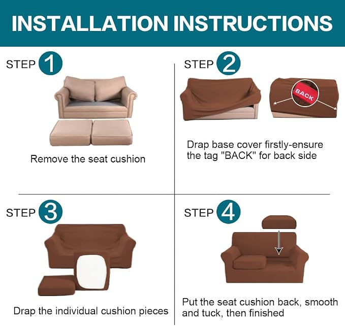 Turquoize 3 Piece Sofa Covers for 2 Cushion Couch Sofa Slipcover Soft Couch - Image 6