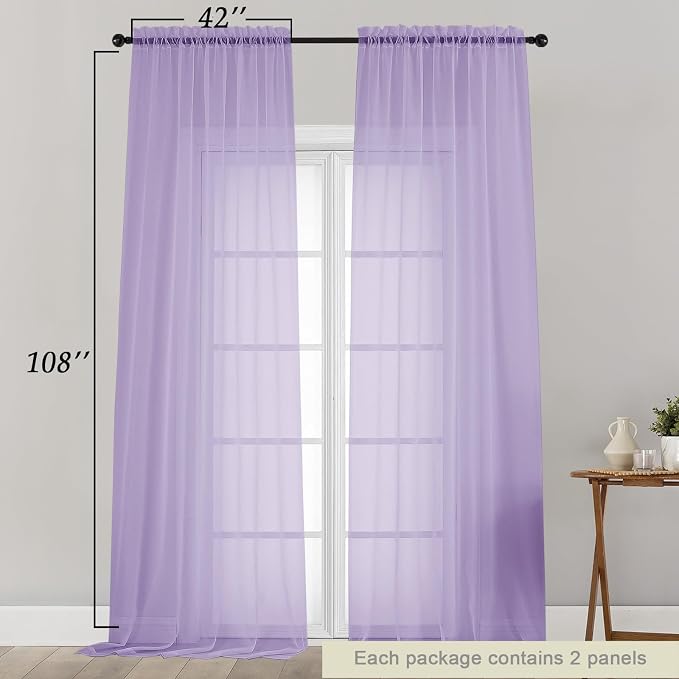 Extra Long Sheer Lavender Curtains - Image 2