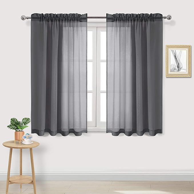 DWCN Dark Grey Sheer Curtains Semi Transparent Voile Rod Pocket Curtains by DWCN