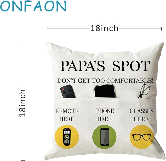 ONFAON Papa Gifts Throw Pillow Case, Papa's Spot Throw Pillow Covers 18 x 18 - Image 3
