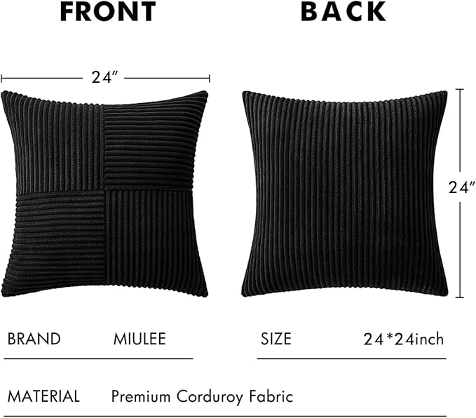 MIULEE Black Decorative Euro Sham Pillow Covers 24x24 Inch - Image 6