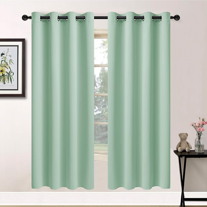 Yakamok Light Sage Green Blackout Curtains-Room Darkening Green Thermal by Yakamok