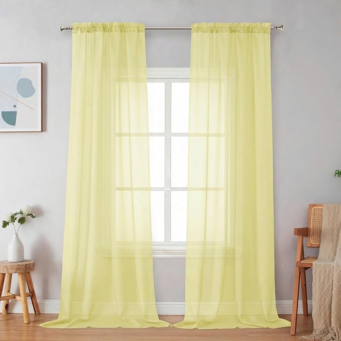 Simplebrand Light Yellow Sheer Curtains 96 Inches Long, Light Filtering Rod by Simplebrand