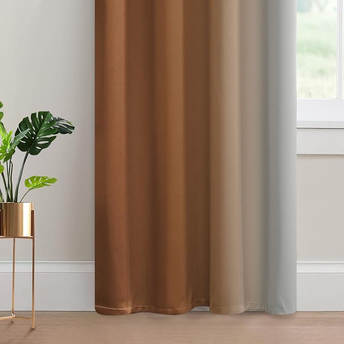 Yakamok Greyish White and Burnt Orange Ombre Curtains, Light Blocking Curtains - Image 4