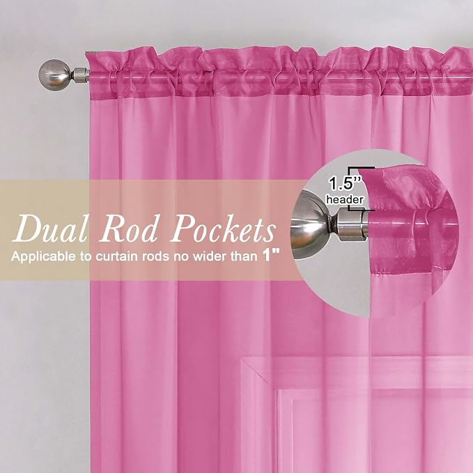 Lecloud Hot Pink Sheer Curtains 72 Inches Long 2 Panels, Solid Voile Light - Image 5