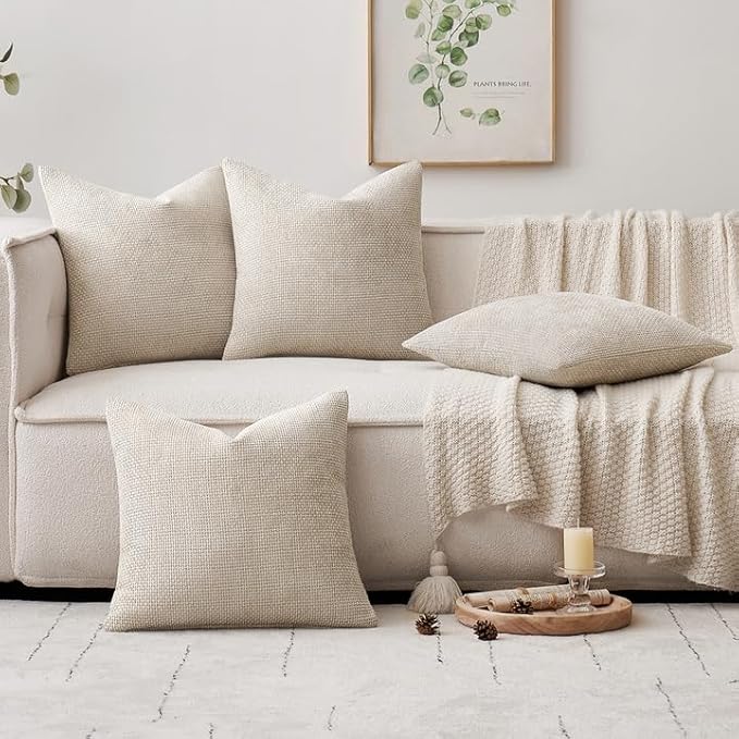 MIULEE Pack of 4 Couch Throw Pillow Covers 18x18 Inch Cream Soft Decorative - Image 5