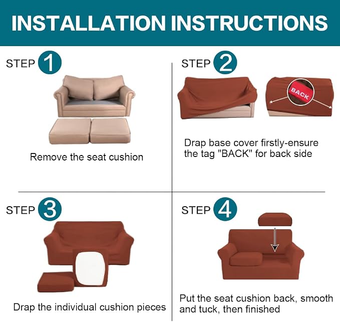 Turquoize 3 Piece Sofa Covers for 2 Cushion Couch Sofa Slipcover Soft Couch - Image 6