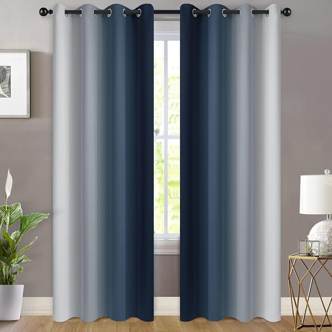 Yakamok Room Darkening Ombre Curtains 90 Inch Length, Light Blocking Grommet - Image 2