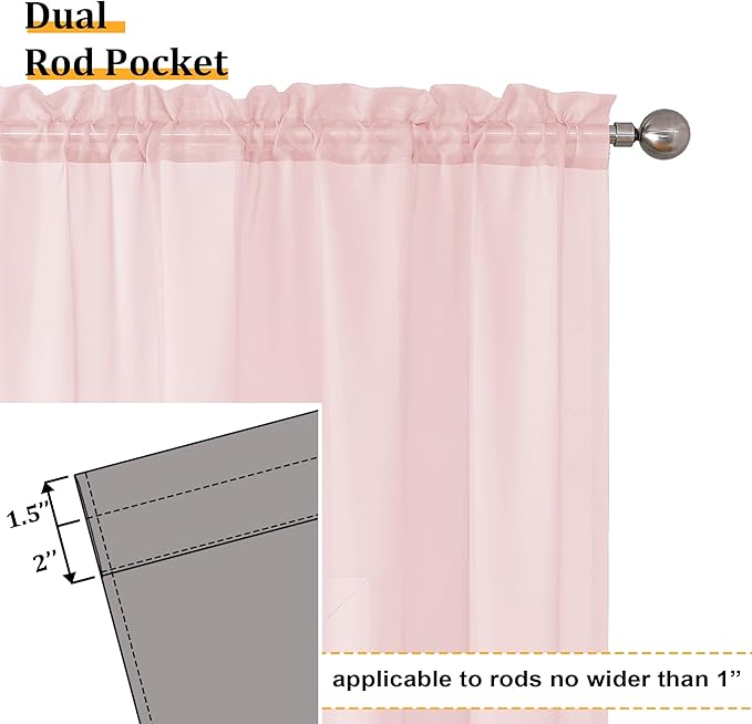 Aiyufeng Blush Pink Sheer Curtains 63 Inch Length 2 Panels Set, Light Filtering - Image 3