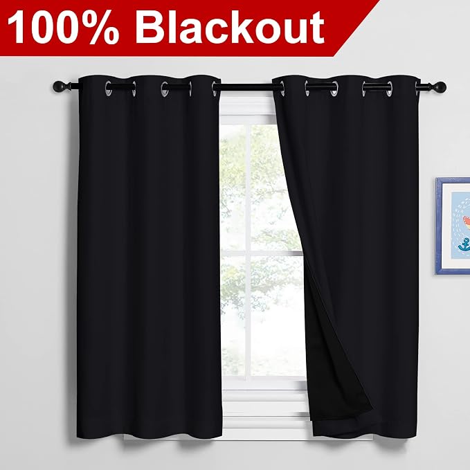 NICETOWN Black Out Curtains 54 inches Length Set of 2, 2 Thick Layers - Image 2