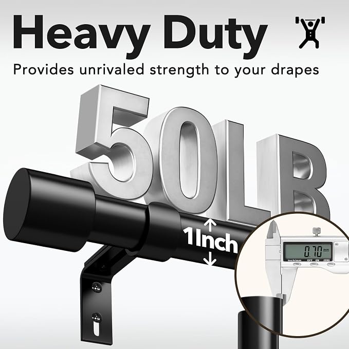 Extra Long Curtain Rods for Windows 32 to 170 Inch, 1 Inch Black Heavy Duty - Image 4