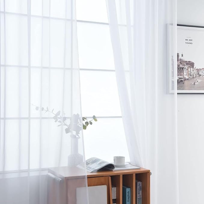 SpaceDresser Sheer White Curtains 4 Panels Rod Pocket Semi-Sheer Curtain 108 - Image 4