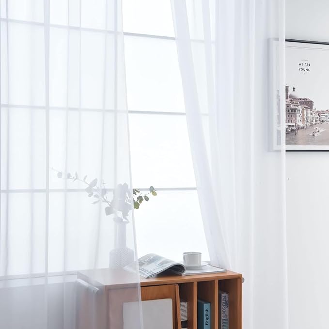 SpaceDresser Sheer White Curtains 4 Panels Rod Pocket Semi-Sheer Curtain 54 - Image 5