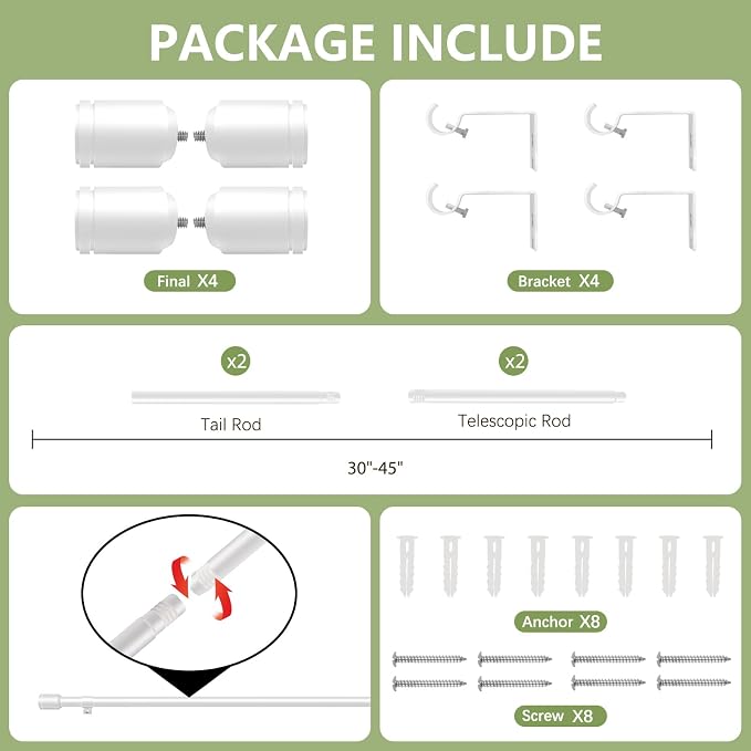 5/8” Diameter Curtain Rods 30-45 Inch, - Image 3
