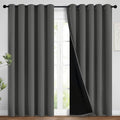Dark Grey Full Shade Curtain Panels, Heavy Duty Lined Curtains 96 Inches Long by Yakamok