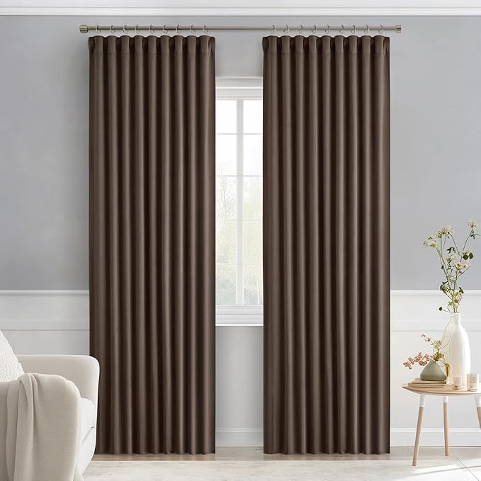 MIULEE Chocolate Brown Back Tab Blackout Curtains 90 Inches Long 2 Panels Set - Image 9