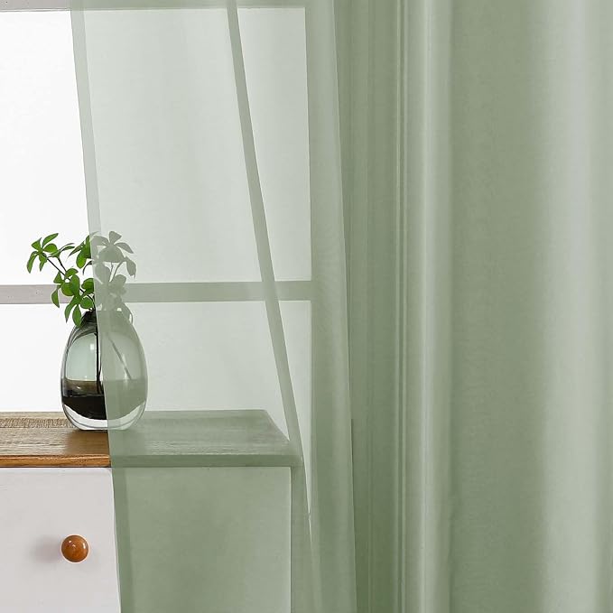 Sage Green Small Sheer Curtains Tier 24 Inches Length 2 Pieces, Light Filtering - Image 4