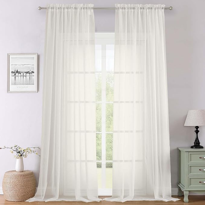 Lecloud Ivory Sheer Curtains 120 Inches Long 2 Panels, Extra Wide Farmhouse by Lecloud