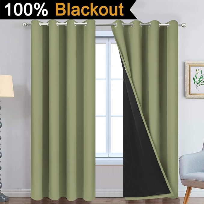 Yakamok Total Blackout Curtains, 2 Thick Layers Completely Blackout Thermal - Image 2