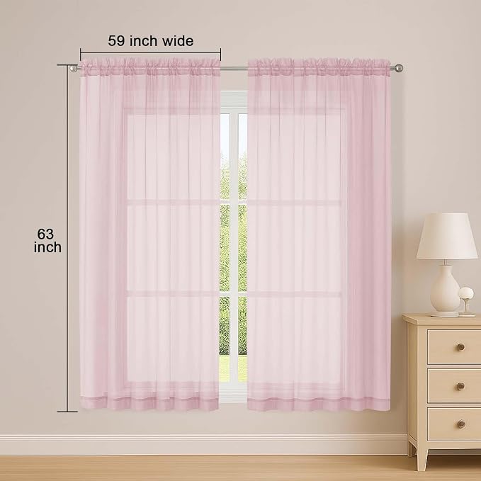 OWENIE Sheer Blush Curtains, Sheer Curtains 63 inch Length 2 Panels Set - Image 2