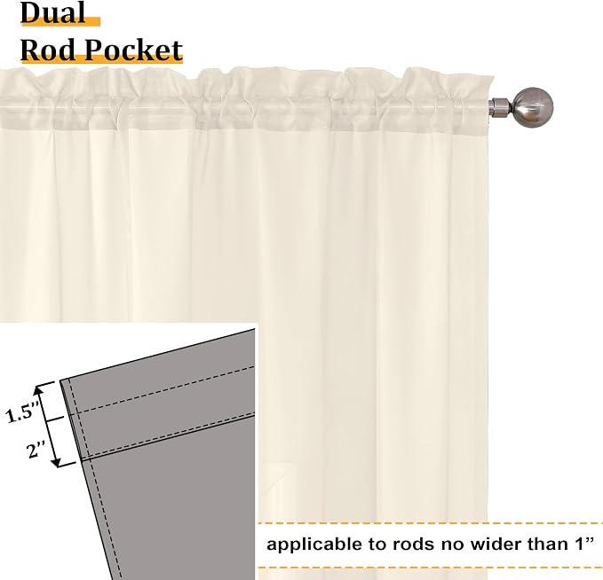 Aiyufeng Cream Sheer Curtains 63 Inch Length 2 Panels Set - Image 2