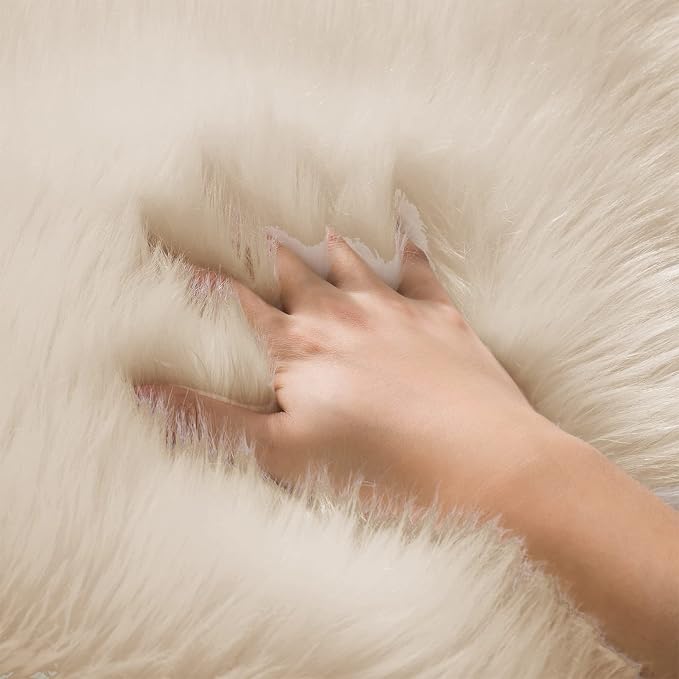 Ciicool Beige Fluffy Round Fur Area Rug - Image 5
