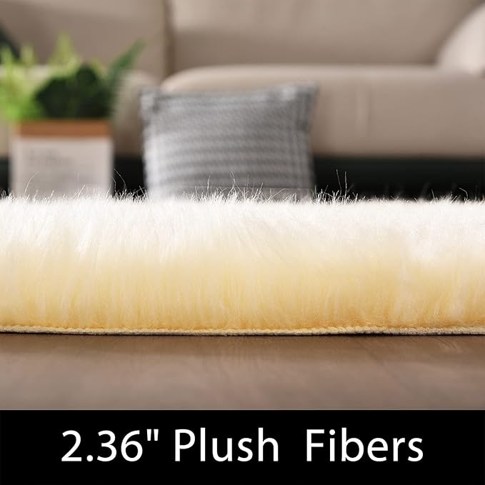 Latepis Yellow Rug for Bedroom 3x5 Area Bedside Rug Faux Sheepskin Fur Rugs for - Image 2