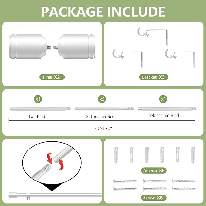 5/8” Diameter Curtain Rods 30-120 Inch, - Image 3