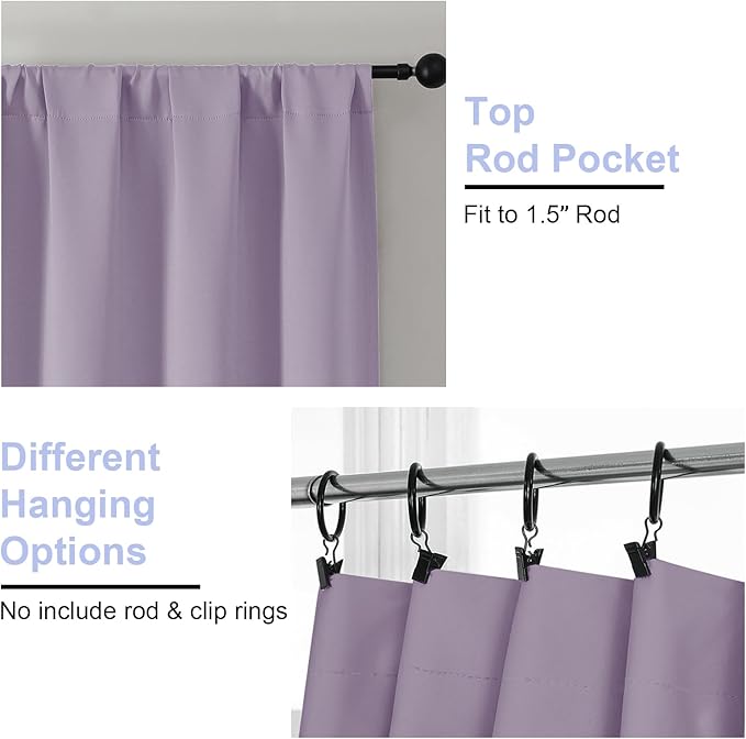 Simplebrand Ava Lilac Short 36 Inches Blackout Curtain 2 Panels Set, Half - Image 4