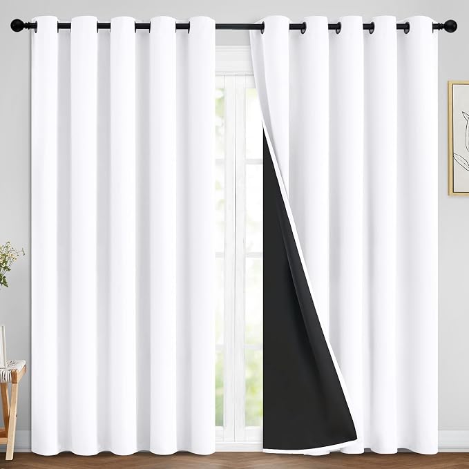 Yakamok Pure White 100% Blackout Curtains, 2 Thick Layers Completely Blackout by Yakamok