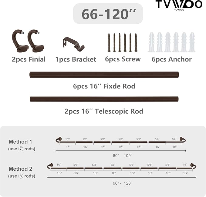 TVWOO Bronze Wrap Around Curtain Rods:5/8Inch Blackout Adjustable Window - Image 7