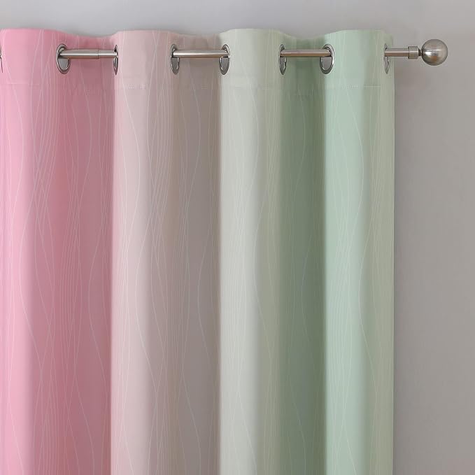 Estelar Textiler Sage Green and Pink Blackout Curtains 84 Inches Long - Image 4