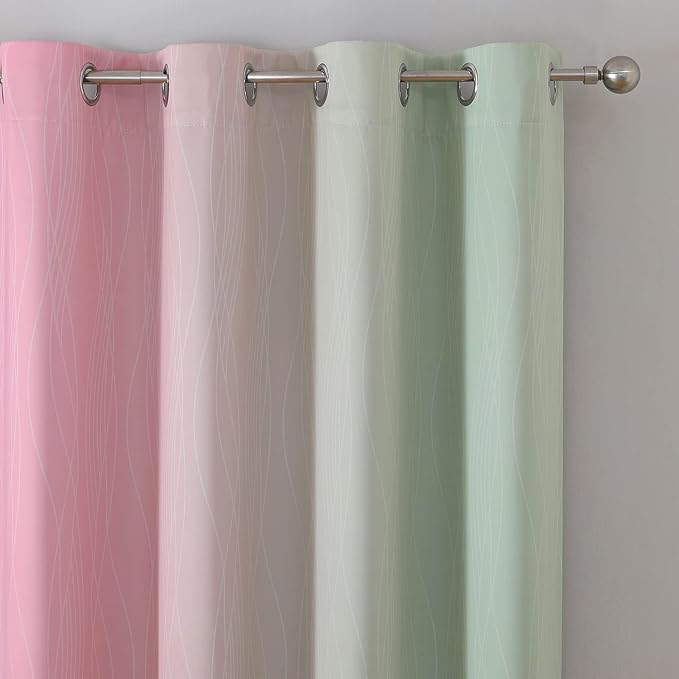 Estelar Textiler Ombre Sage Green and Pink Blackout Curtains - Image 4