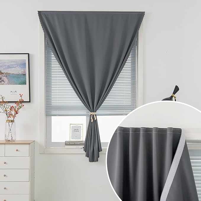 Magic Tape Stick On Curtains Window Shades Pull Down Blackout Window Cover - Image 2