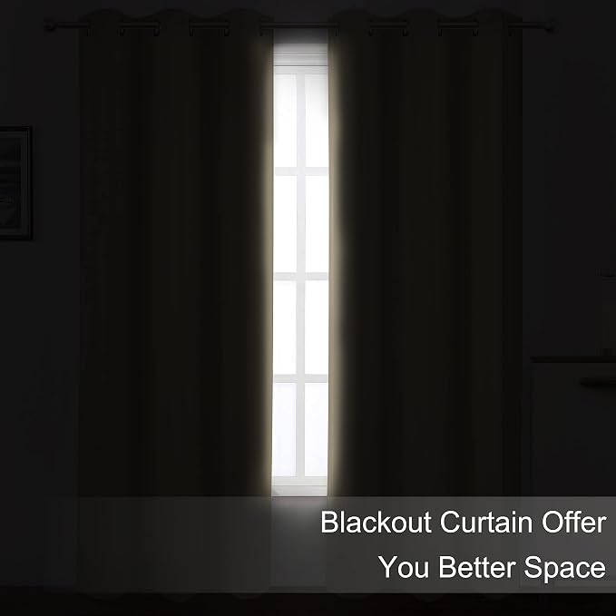 LEMOMO Blackout Curtains 42 x 95 inch/Beige Curtains Set of 2 Panels/Thermal - Image 3
